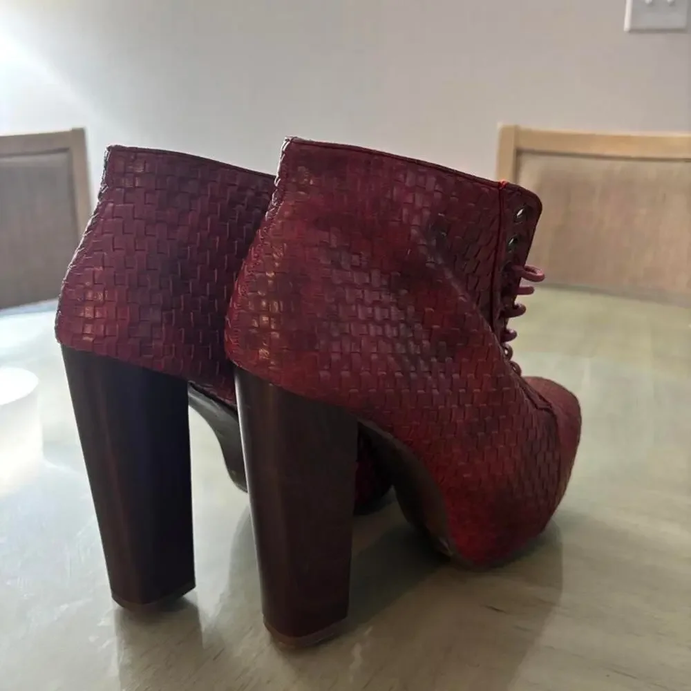 Vintage red woven platform boots